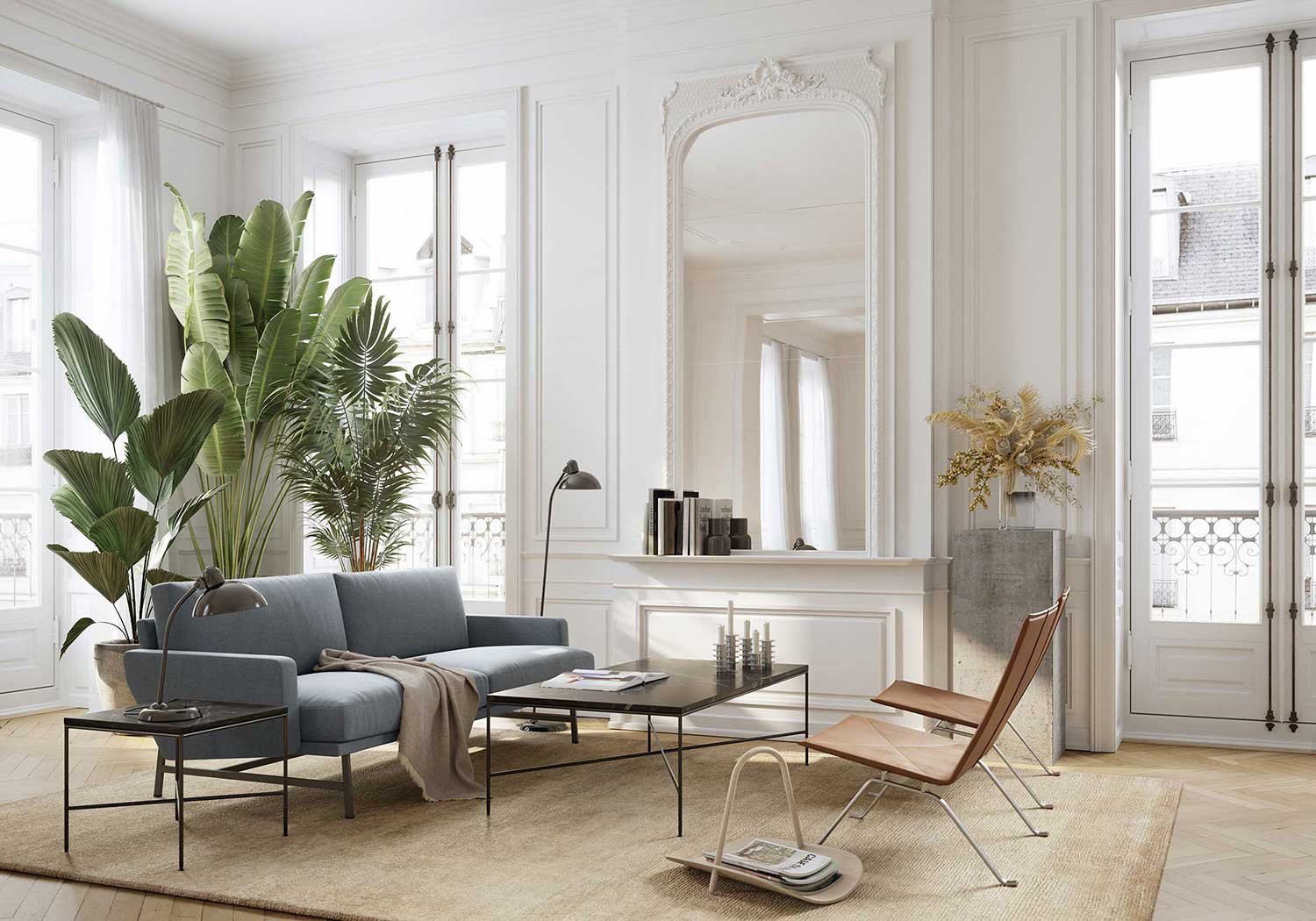 3D scene in Parisienne apartment created for Fritz Hansen.