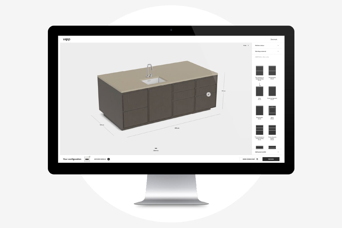 Vipp product configurator for kitchens