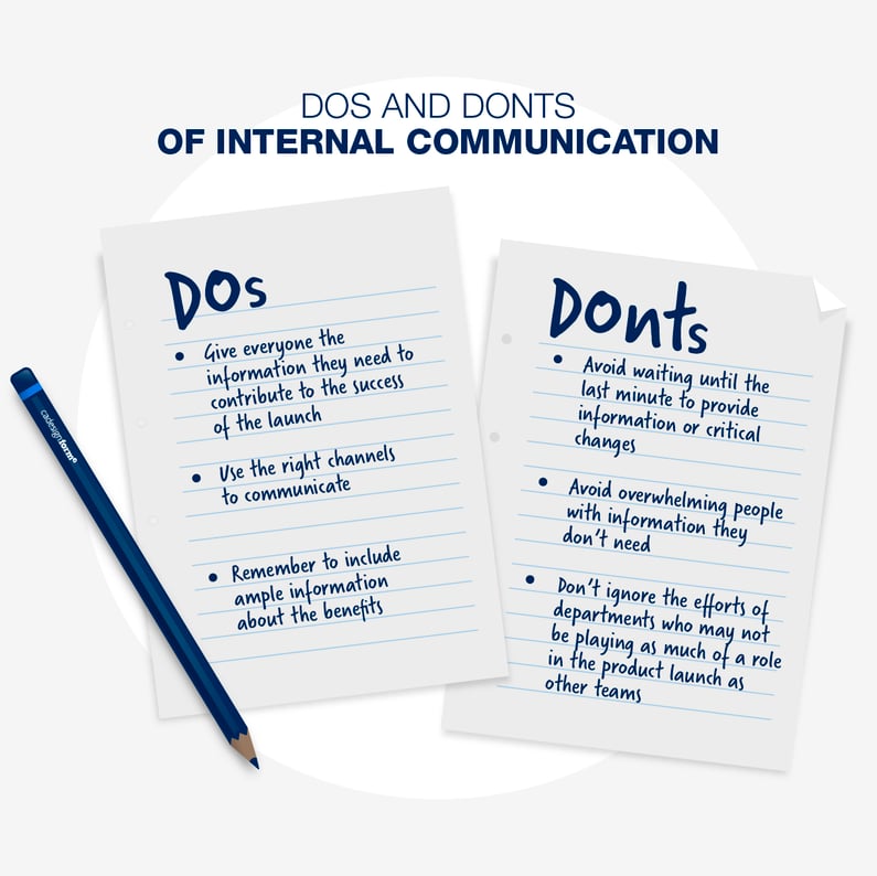 DOs and DONTs of internal communication for product launch.